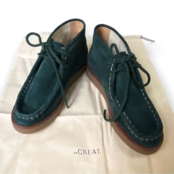 The GREAT. Trooper Chukka  Boots in evergreen suede Size 6.5, New in box - Picture 4 of 16